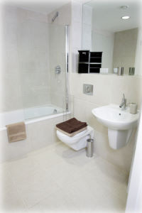 Bathroom in a one bedroom KSpace Leeds apartment - Click to enlarge