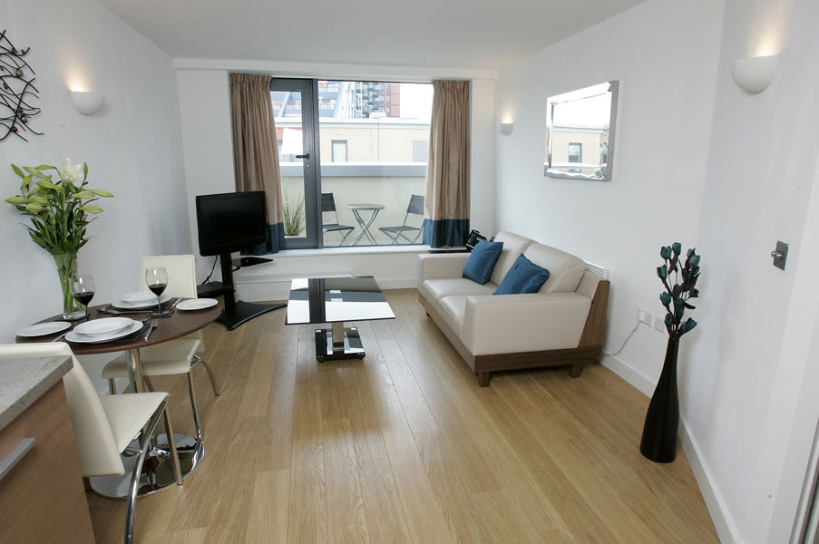 Living Area in a KSpace Serviced Apartment in Leeds