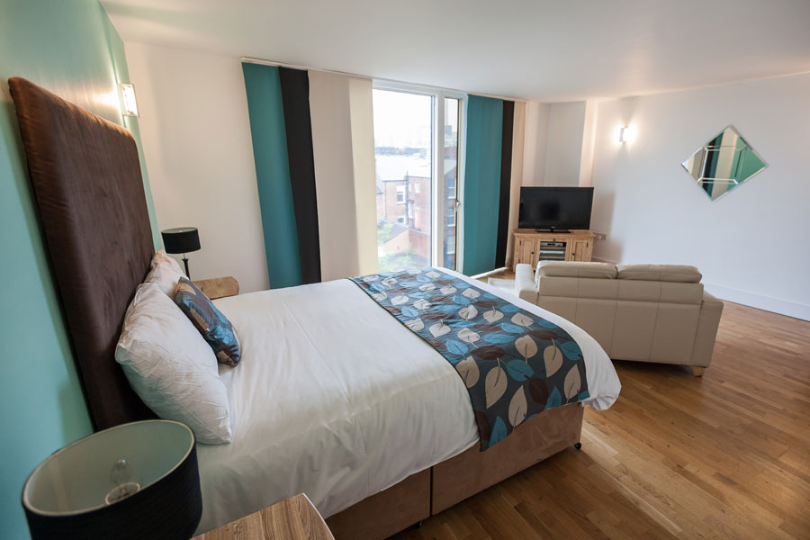 Living area in a KSpace Serviced Apartment in Sheffield