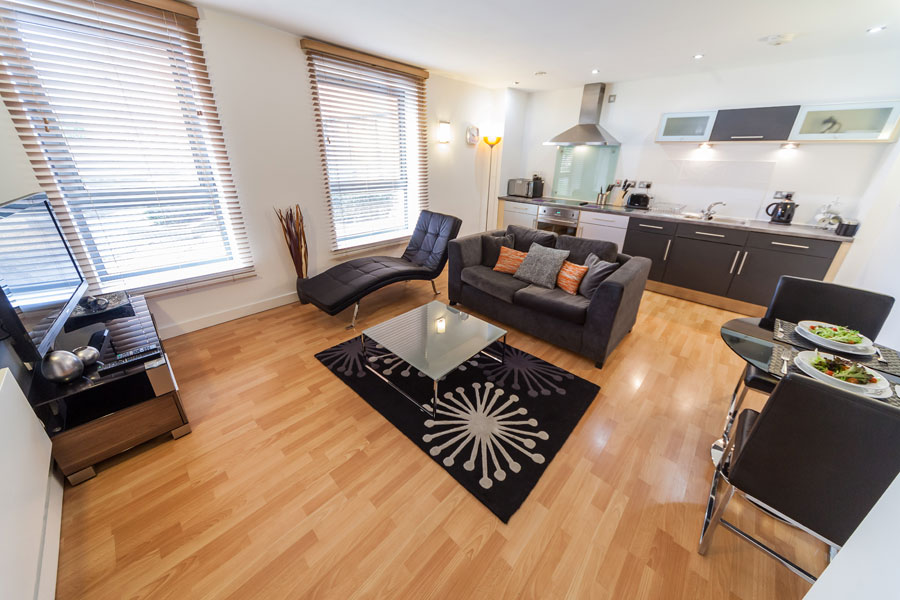 Living area in a KSpace Serviced Apartment in Sheffield WestOne